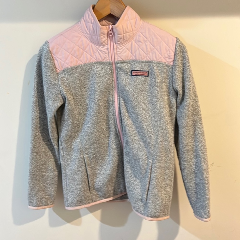 Vineyard Vines girls full-zip pink fleece